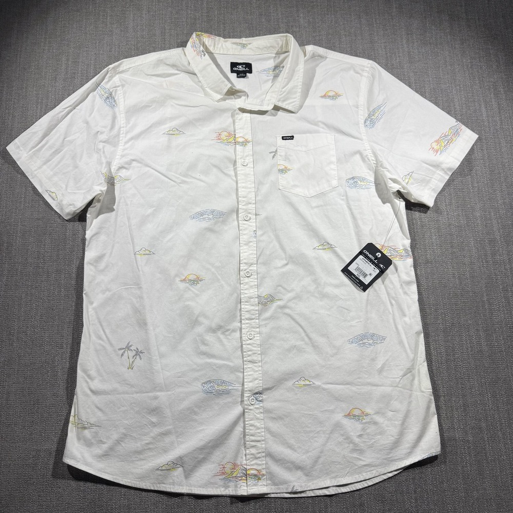 ONeill Shirt Mens 2XL White Oasis Short Sleeve Button Front Modern Fit Casual